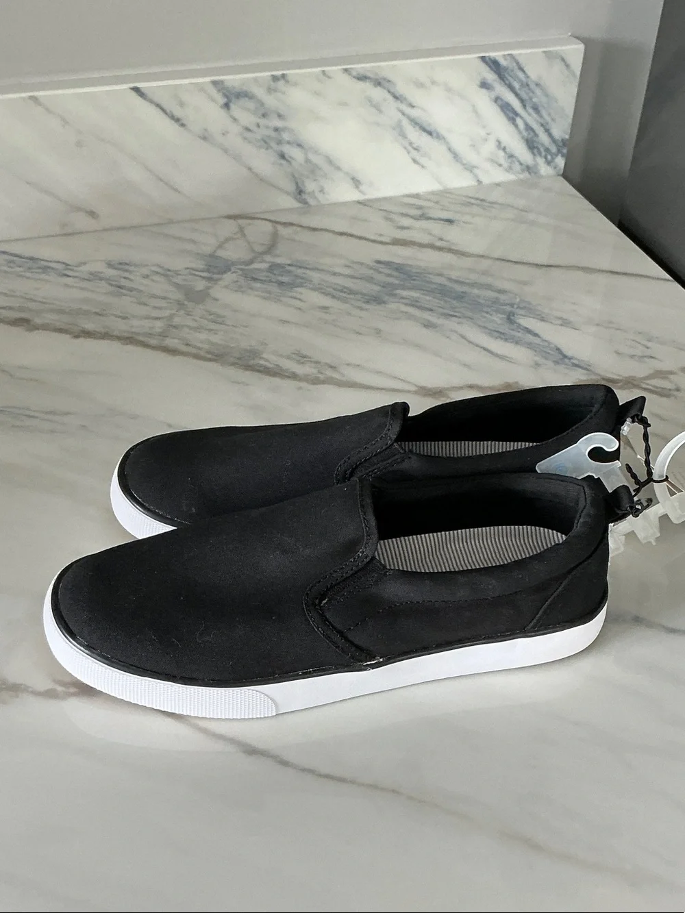 a new day Black Slip-On Boat Shoes with White Sole